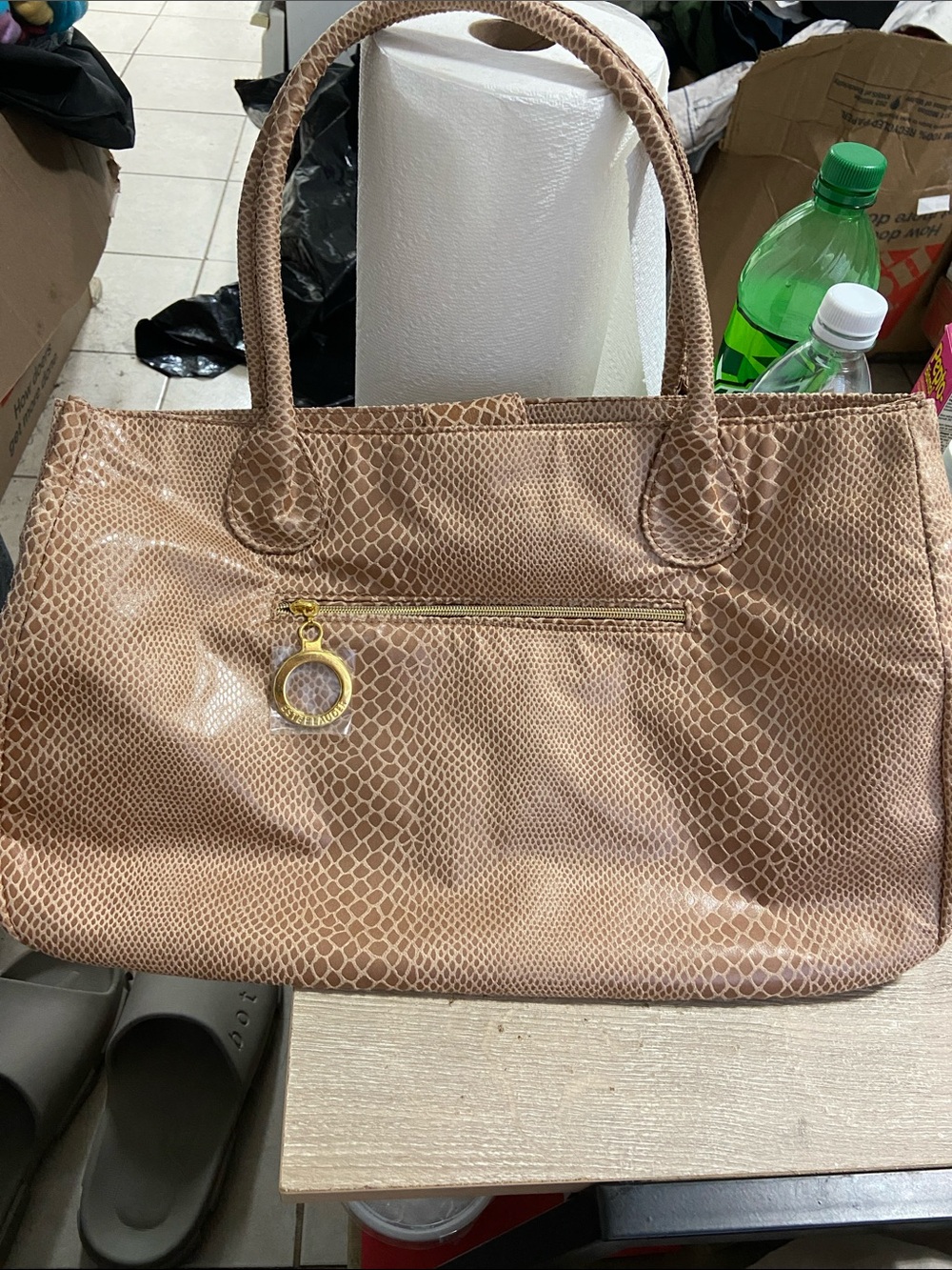 Vintage Estee Lauder Beige Snake Print Large Tote Bag